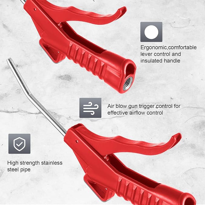 Honoson Air Nozzle Blower Gun Pistol Grip Air Blow Tool Compressor Accessories for Industrial Household Mechanics(Red,8 Pcs)