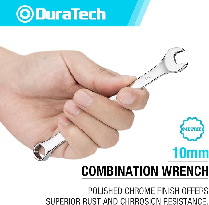 DURATECH 10mm Combination Wrench, Metric, CR-V Constructed with Mirror Polish, 12-Point, 15-Degree Offset