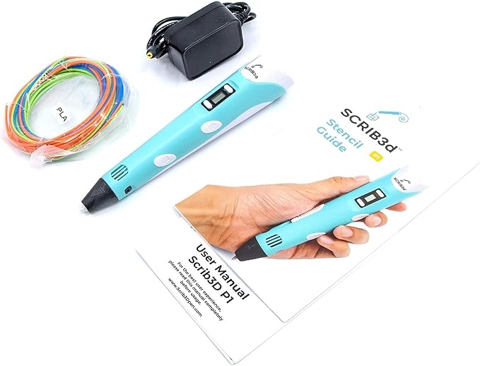 SCRIB3D P1 3D Printing Pen Bundle with Silicone 3D Mat & 20-Color PLA Filament Refills, 320 Feet, 1.75mm – Includes Display Pen, Stencil Book, Project Guide & Power Adapter