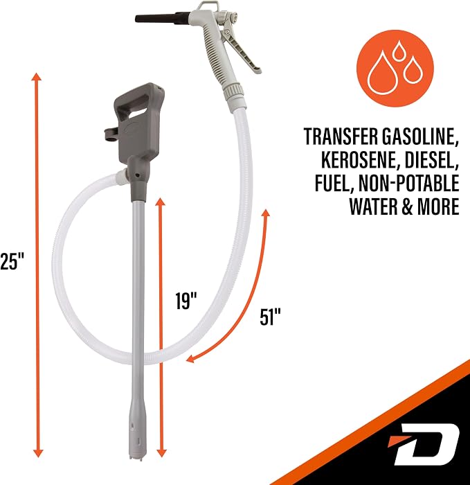 DEWAY Automatic Fuel Transfer Pump with Nozzle for Quick Flow Control & Stop, Powerful A Battery Powered with USB-C, 51 Inch Extra Long Hose Fits All Size Cans, Portable Pump Transfers - 3.8 Gal/Min