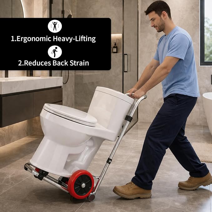 Toilet Lift Cart Jack with Wheels Seat Lifter Tightening Removal Tool Lifting Dolly Tilt for Disabled Use Portable Mobility Aid Positioning Installation Tools for Plumbers Pick up Device