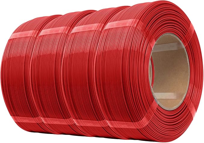 eSUN PLA+ Refilament 1.75mm, 3D Printer Refill PLA Plus, 1KG per Roll, 4 Rolls Spoolless 3D Printing Filament for 3D Printers, Fire Engine Red