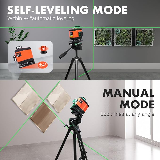DOVOH 4D Laser Level Self Leveling 360, Green Beam, K4-360G | High Accuracy, Dual Batteries, Rechargeable, 4x360°, For Construction Floor Tiling & Ceiling