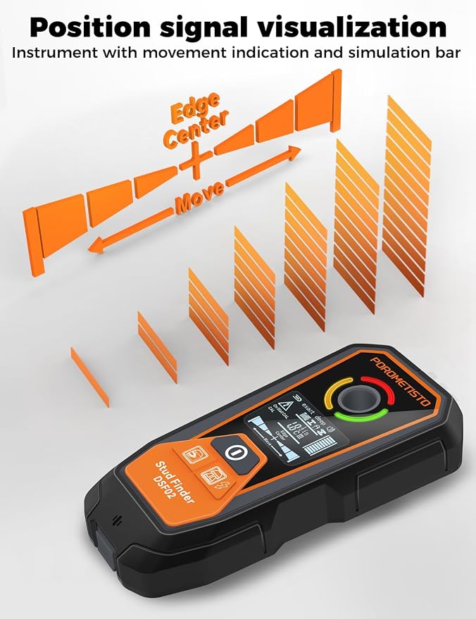 Rechargeable 6 in 1 Stud Finder Wall Scanner POROMETISTO, Positioning Hole for Pipe Wood Studs, Live Wire Detector for Electricians, Ferrous Metals Non-Ferrous Metals, Alarm Wall Detector