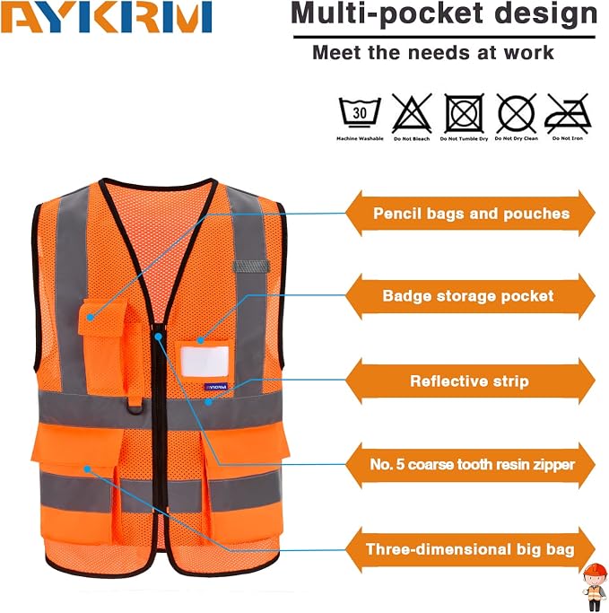 A-SAFETY ANSI/ISEA Standard Class 2 Hi-Vis Vest, Mesh, Zipper, Orange, 2XL | Orange 2XL Class 2 mesh vest with reinforced pockets, clear ID holder and mic tabs for traffic control; unisex workwear.