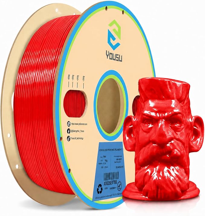 YOUSU Red PVB Filament 1.75 mm for 3D Printer & 3D Pen 1 kg (2.2 lbs), Print As Easy as PLA Filament, can be Polished with Alcohol to get Smooth Surface.