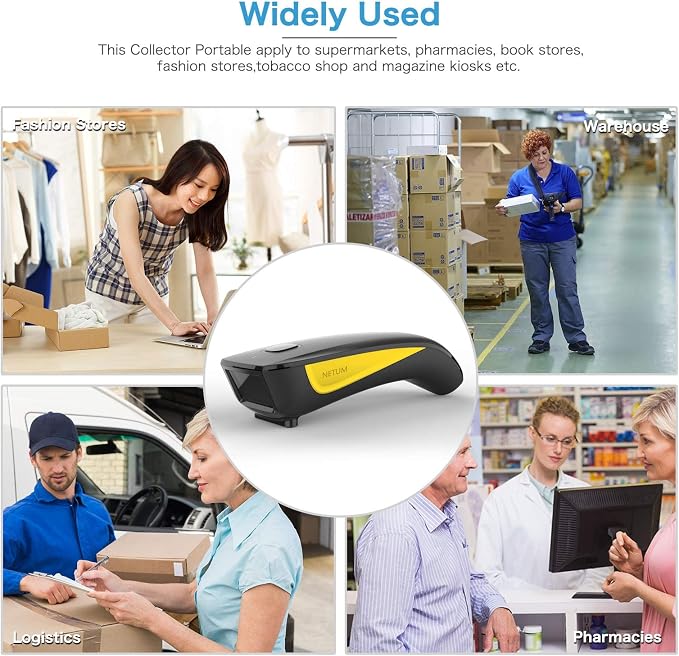 NETUM Mini Barcode Scanner Bluetooth Compatible, Small Portable USB Bar Code Scanner for Inventory, 2.4G Cordless Image Reader for Tablet iPhone iPad Android iOS PC POS (2D-C750-Yellow)