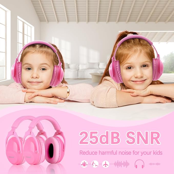 ZOHAN Kids Ear Protection 2 Pack, 25dB NRR Noise Cancelling Headphones for Kids, with Pillowy Pads, for Monster Truck, School, Autism, Sensory, Fireworks, Concerts, Events (Pink+Pink)