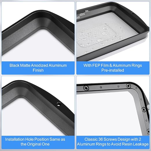Sovol Resin Vat Anodized Aluminium with FEP Film & Aluminum Rings Preinstalled, Durable Metal Frame Resin Tank with Silicone Lid Fits for ANYCUBIC Photon Mono X Photon Mono X 6K M3 Plus