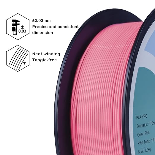 ZIRO PLA Filament 1.75mm, Pure Color 3D Printer Filament, PLA PRO Basic Color Series, 1.75MM 1KG Spool, Fit Most FDM Printers, Pink