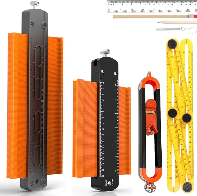 ontour Gauge with Lock(10+6 inch Outline Tool Set), Super Contour Duplicator Gauge， Shape and Outline Woodworking Tools Gifts for Men Dad Husband Him, for Men Construction Ruler Scribe Tool