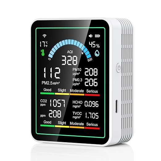 Air Quality Monitor Indoor, 10 in 1 Portable Smart Air Quality Tester for CO2 | TVOC | HCHO | Temp | AQI | PM0.3-1 Detection Suitable for Home, Cars, Plants, Pets and Hotels