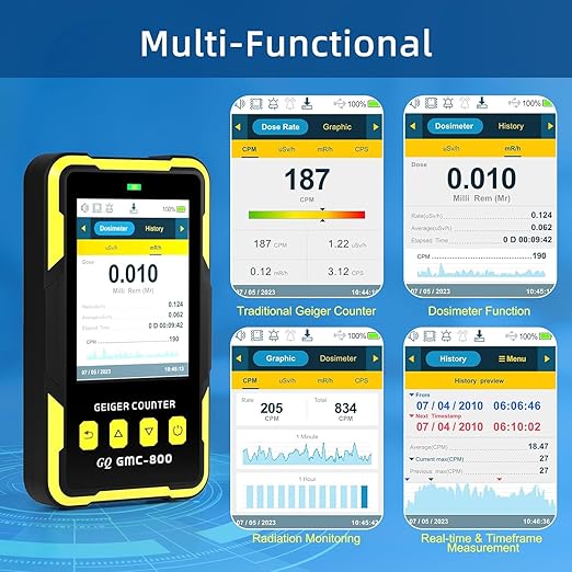 Bundle of GQ 800 USA Design Product US National Standard Large Color LCD Display 5 Alarm Types Dosimeter and GQ EMF-390 Multi-Field Electromagnetic Radiation 3-in-1 EMF ELF RF Meter