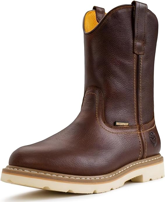 SUREWAY Mens 10 in Soft/Steel Toe Waterproof Wellington Boot,Heavy Duty Pull On Work Boots for Men,Full Grain Leather,Goodyear Welted,Superior Slip Resistant