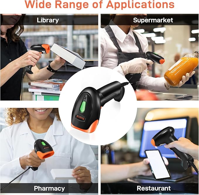 KUIIYER USB Barcode Scanner, 2D QR 1D Bar Code Scanners Wired Handheld Barcode Reader with Updated 800 X 600 Pixel CMOS & Built-in Light, Plug & Play for Computers, PC, Laptop, Desktop & POS