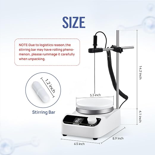 Lab Hot Plate Stirrer Magnetic Stirrer LCD 280℃ 5L 5.3in Stir Plate | Timing 999min|1500RPM|Stir Bar|PT1000|Support Stand|Magnetic Stir Hot Plate|Hotplate Stirrer|Startup Labs|Teaching Demos|Test