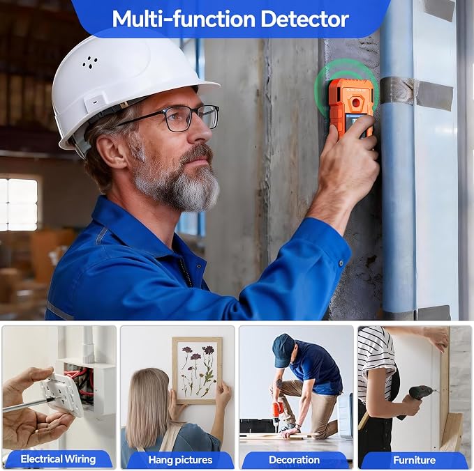NOYAFA Rechargeable Stud Finder Wall Scanner, 6 in 1 Electronic Wall Detector | Positioning Hole HD LCD Display, Audio Alarm, Accurately Detects Wood, Metal Studs, Live AC Wires, Joists and Pipes