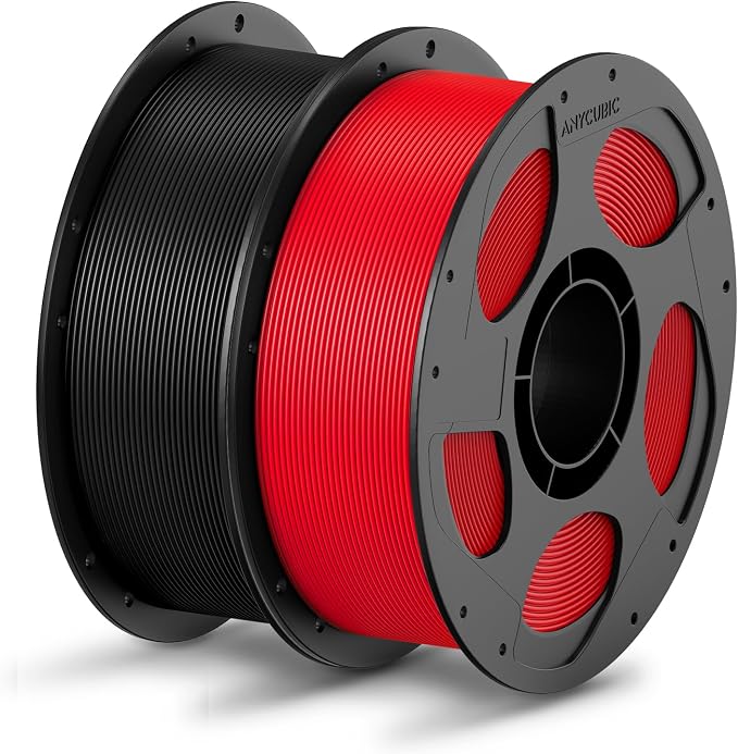 ANYCUBIC PLA Filament 1.75mm Bundle, 3D Printing PLA Filament 1.75mm Dimensional Accuracy +/- 0.02mm, 1KG Reusable Spool (2.2 lbs), 2KG Black + Red