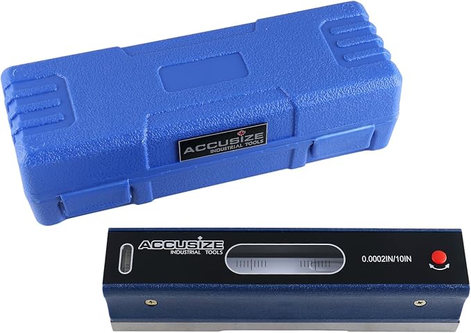 Accusize Industrial Tools 8'' Master Precision Level in Fitted Box, Accuracy: 0.0002''/10'', S908-C685 | Accuracy 0.0002"/10", V-Groove Base, Cross Test Vial, Insulating Grip, Cast Iron