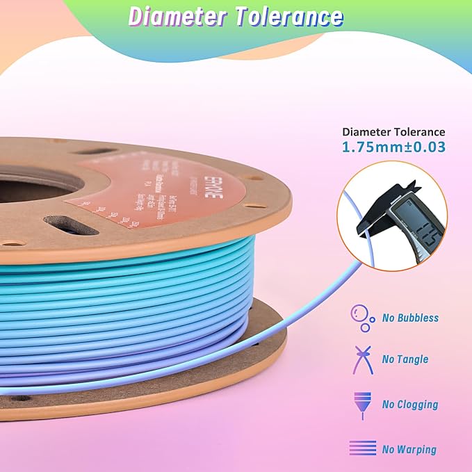 ERYONE PLA Filament 3D Printer Filament Bundle Multicolor 1.75mm +/- 0.03mm, PLA Filament 250g Spool, 4 Rolls, Matte Rainbow