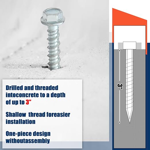 Tandefio 100 Pack 5/16" X 3" Galvanized Concrete Screws Large Diameter Anchors Concrete Screw Anchor Bolts Masonry Screw for Anchoring to Masonry Brick or Block