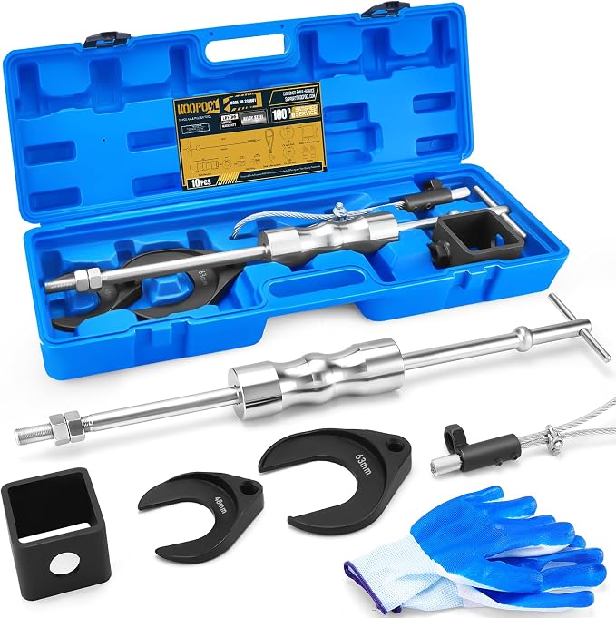 KOOPOOL 10-Piece Heavy Duty CV Axle Puller Tool Set: Slide Hammer, 2" & 2.5" Forks for Effortless CV Joint Removal
