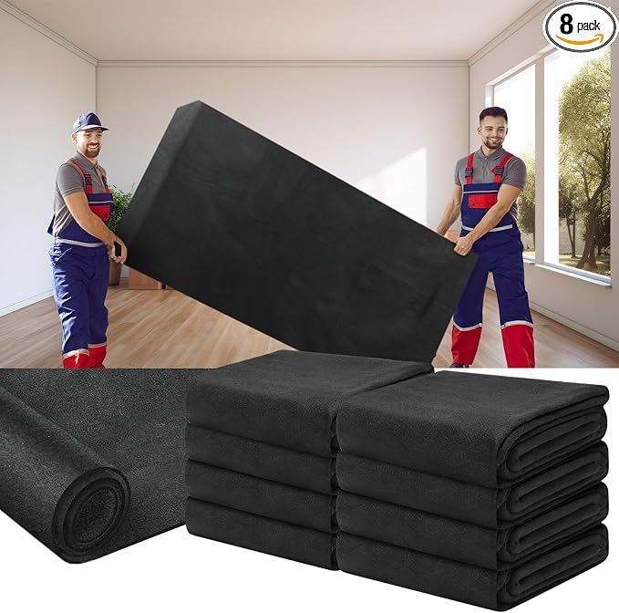 Fanfanwin 8 Pcs 80" x 144" Extra Large Moving Blankets Heavy Duty Packing Blankets Textile Shipping Furniture Pads Furniture Covers Essentials for Protecting Wrapping Moving Supplies, Black