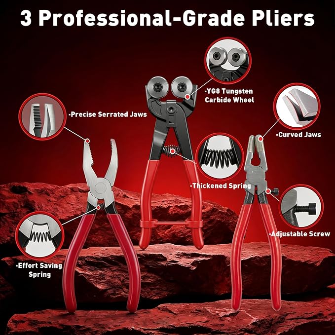 MEEFAUE 24PCS Stained Glass Kit, Professional Glass Cutters Tools Kit with Wheeled Glass Nipper, Running ＆ Grozer Pliers, 2-20mm Glass Cutter, Cutting Oil, Safety Gloves & Ruler for Mosaic,Tile,DIY