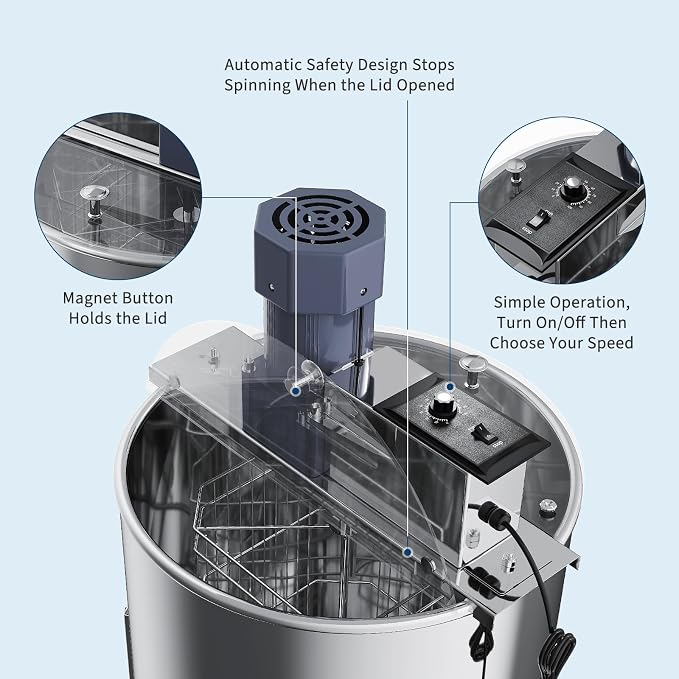 4 Frame Honey Extractor Spinner, Electric Beekeeping Centrifuge