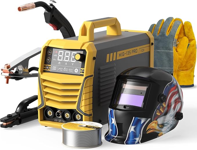 TOOLIOM 135A Gasless Flux Core MIG Welder & Solar Power Auto Darkening Welding Helmet