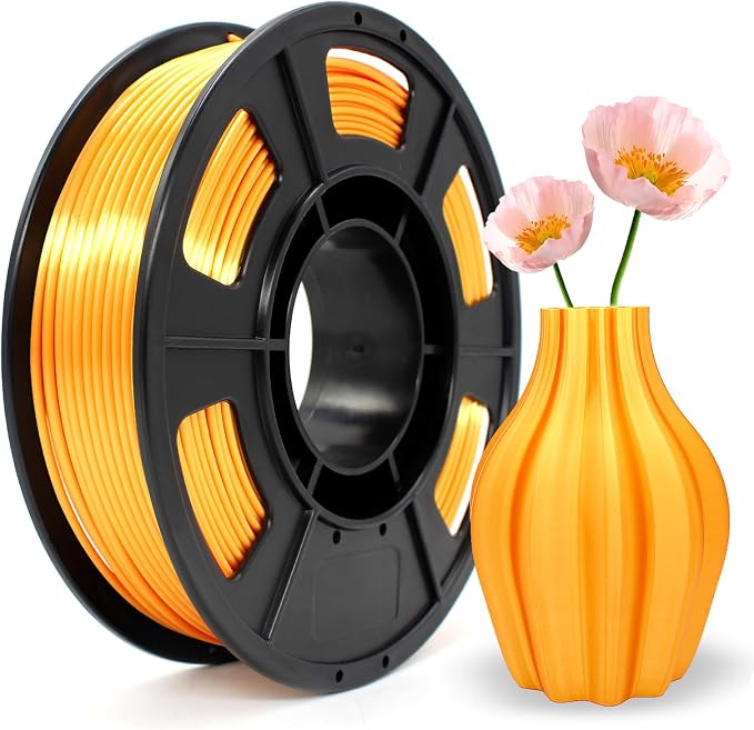 Silk PLA Filament 1.75mm Gold 250g, Shiny 3D Printer Filament Dimensional Accuracy +/- 0.02mm, 250g Spool Fits for Most FDM 3D Printers