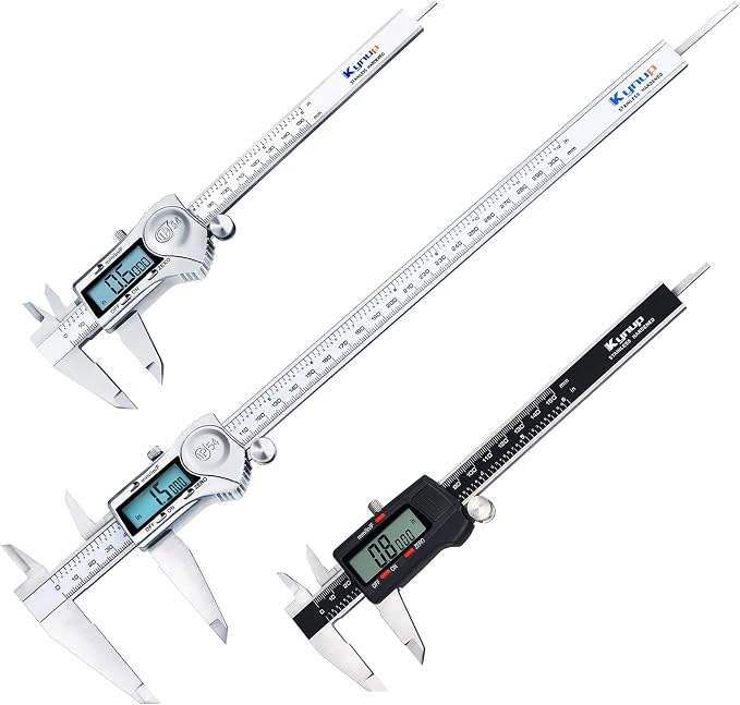 Kynup 6Inch & 12Inch Digital Calipers, Caliper Measuring Tools IP54 Waterproof Protection Design, Stainless Steel Measuring Tools Easy Switch from Inch Metric Fraction, Large LCD Screen
