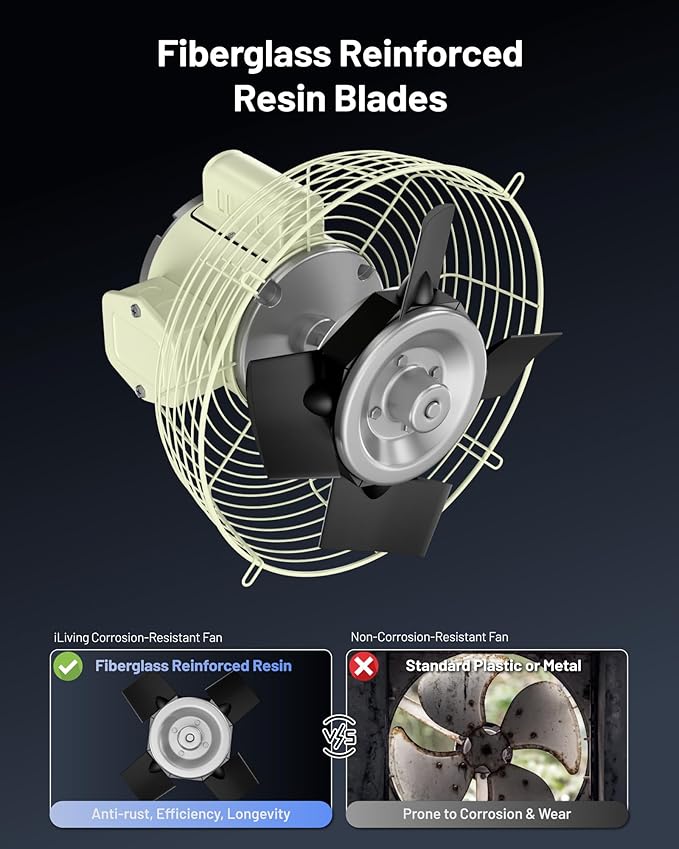 iLIVING 10-Inch Corrosion Resistance Shutter Exhaust Fan, Single Speed