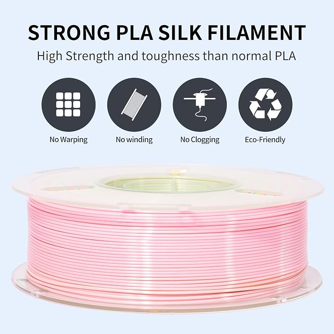 RAMBERY 3D Printer Filament 1KG Silk Rainbow PLA Filament Fast Color Change Toughness Upgraded 3D Printing Filament, 1.75mm 1kg(2.2lb), Pink Yellow Green