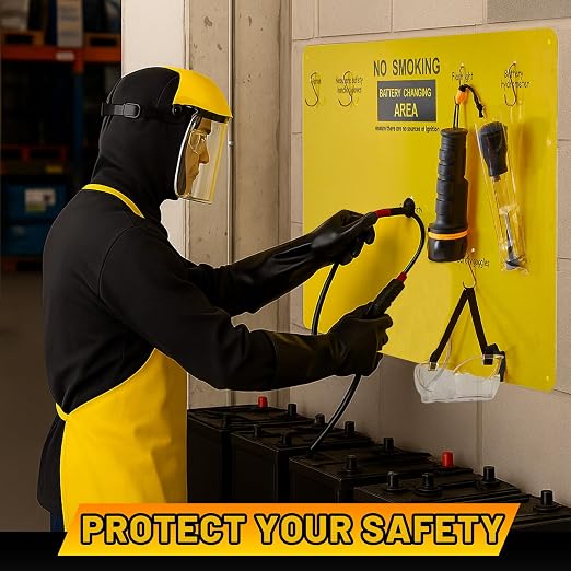 7 Pcs Complete Forklift Battery Protective Handling PPE Kit, PPE Equipment for Lift Battery Water Handling, Propane Tasks, Warehouse Safety Gear Storage