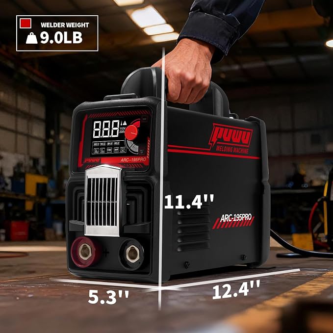 195Amp Stick Welder，ARC/Pulse Stick/Lift TIG/Pulse TIG 4-in-1 Multiprocess Welder，110/220V Dual Voltage，Synergic Control IGBT Inverter with Portable Welding Machine(BLACK)