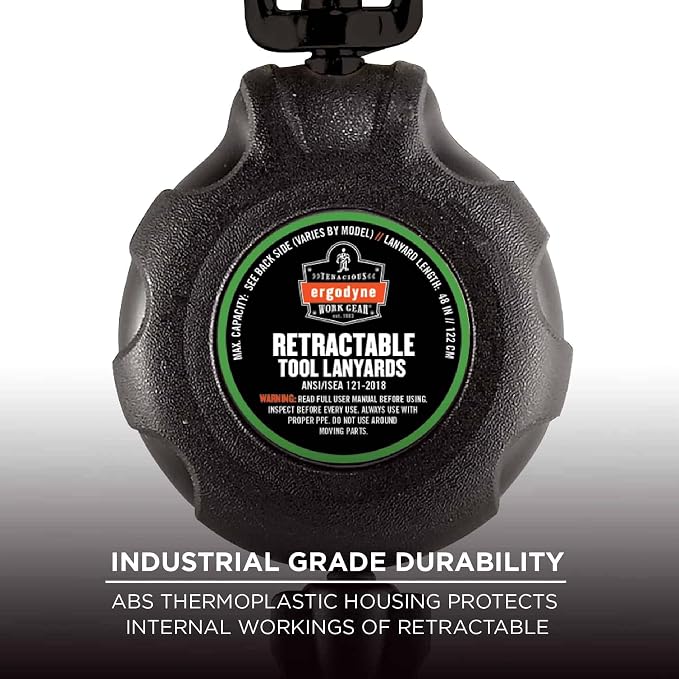 Ergodyne - 19300 Squids 3000 Retractable Lanyard with Carabiner Mount and Attachment End, Tool Weight Capacity 1 lbs,Black