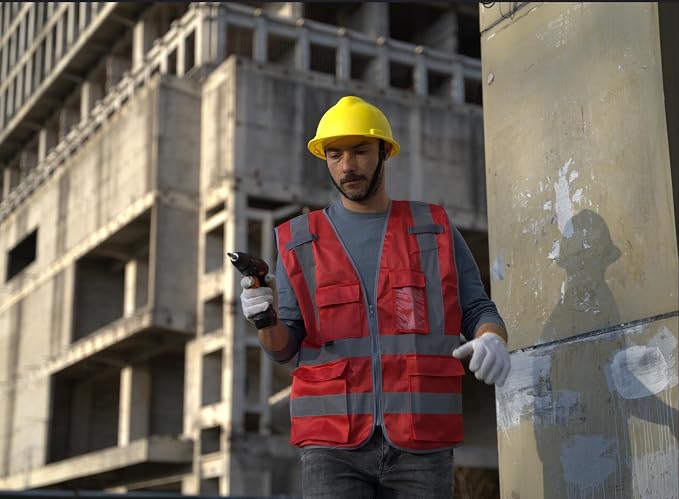 Dazonity High Visibility Mesh Safety Vest with Multi Pockets and Zipper, Fit for Men & Women, Work, Construction, Surveyor