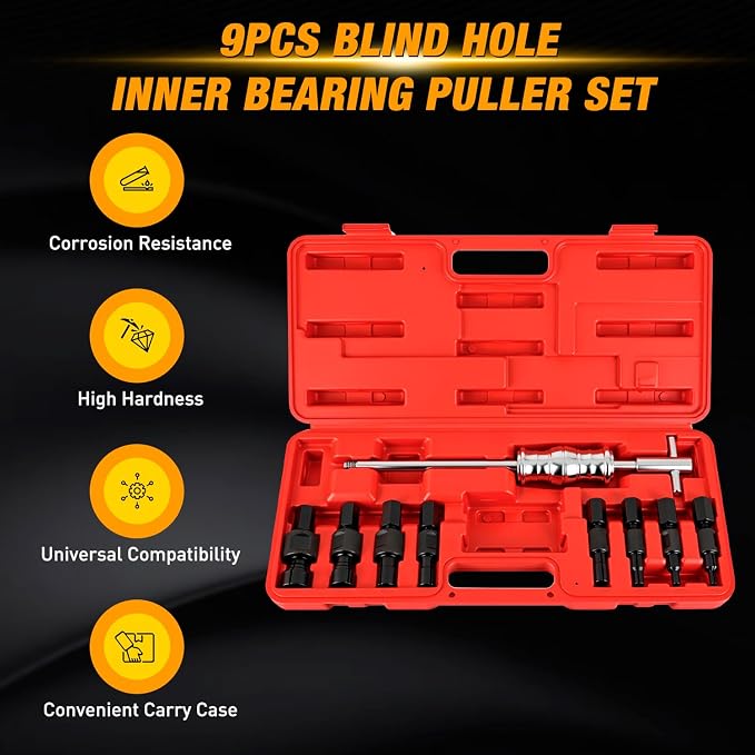 GOOACC 9PCS Blind Inner Bearing Puller Set, Slide Hammer with Expandable Collets 8-32MM Blind Hole Collet Bearing Slide Hammer Puller Set Internal Pilot Bearing Removal Tool for Axles Bearings, Red