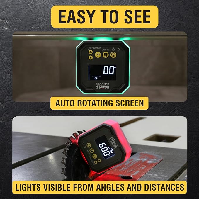 Franklin Sensors Light Cube, Digital Angle Gauge and Level, Turns Green When Level and Blue at Custom Reference Angles, Finds and Measures at 0 – 90 and 0 – 180 Degrees (No Case)