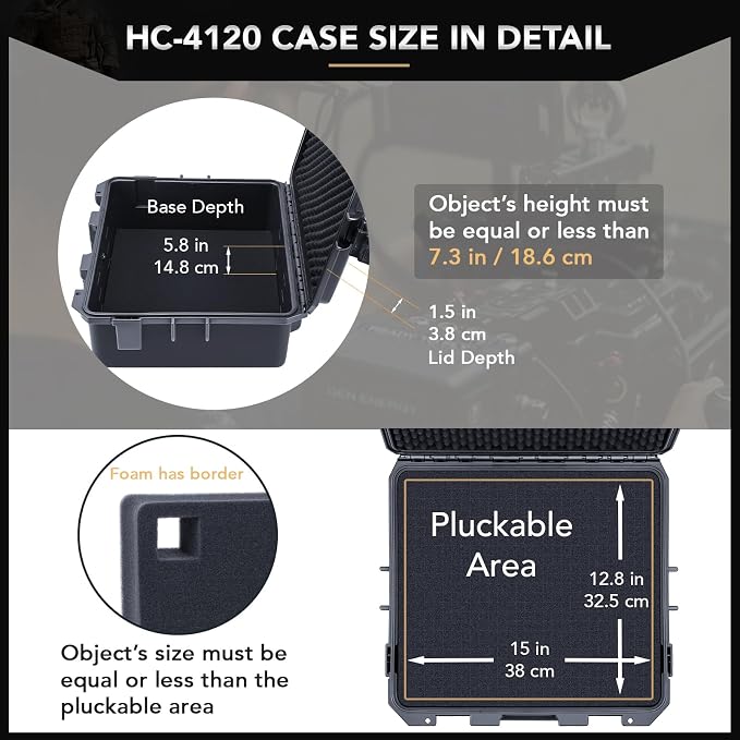 Lykus HC-4120 Waterproof Hard Case with Foam, Interior Size 16.1x14.2x7.5 inch, Suitable for camera,projector,electronic equipment and more