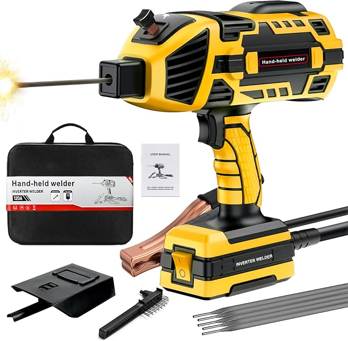 Handheld Welding Machine 110V 120A Portable Electric Welder Machine ARC Welder Gun with IGBT Inverter 5 Variable Current Adjustment for 3/32"-1/8" Welding Rod Tool