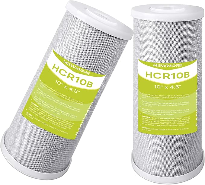 5 Micron 4.5" x 10" Whole House Carbon Water Filter Cartridge | Activated Carbon Block CTO Filter, Reduces Chlorine, Taste & Odor, Fits Standard 10" x 4.5" Big Housings, Pack of 2
