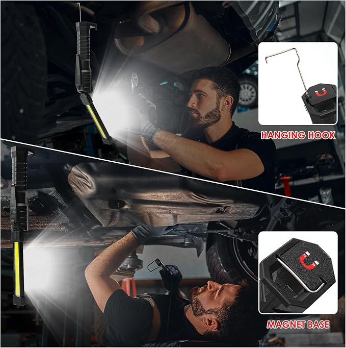 Led Work Light Magnetic, 7 Modes & 180°Rotate Rechargeable Led Work Light, Portable COB Flashlight with Strong Magnet, Mechanic Light for Car Repair, Camping, Emergency, Tool Gifts for Men Him (2)