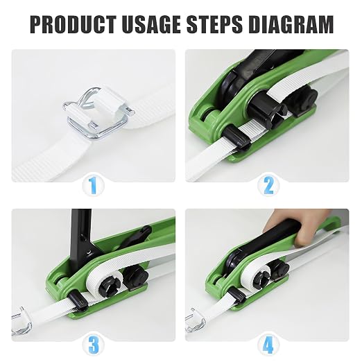 Heavy Duty Banding Strapping kit Contain 3/4"x 330' Woven Cord Packaging Straps & 100 Metal Wire Buckles 100 Plastic Edge Protectors Tensioner with Cutter Tool Glove