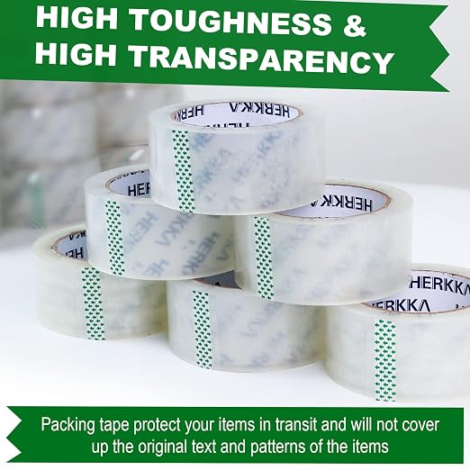 HERKKA Clear Packing Tape, 36 Rolls Heavy Duty Packaging Tape for Shipping Packaging Moving Sealing, Thicker Clear Packing Tape, 1.88 inches Wide, 65 Yards Per Roll, 2340 Total Yards