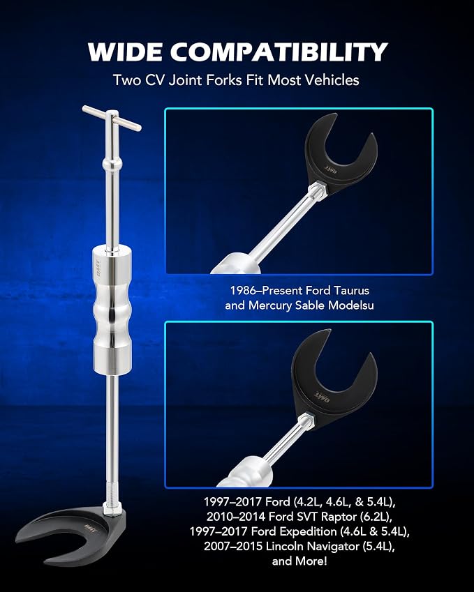 Orion Motor Tech CV Axle Puller Tool with Heavy Duty Slide Hammer, 8 pc CV Joint Removal Tool with 2" and 2.5" CV Joint Fork, CV Axle Removal Tool with Outer CV Joint Adapter Steel Cable Adapter