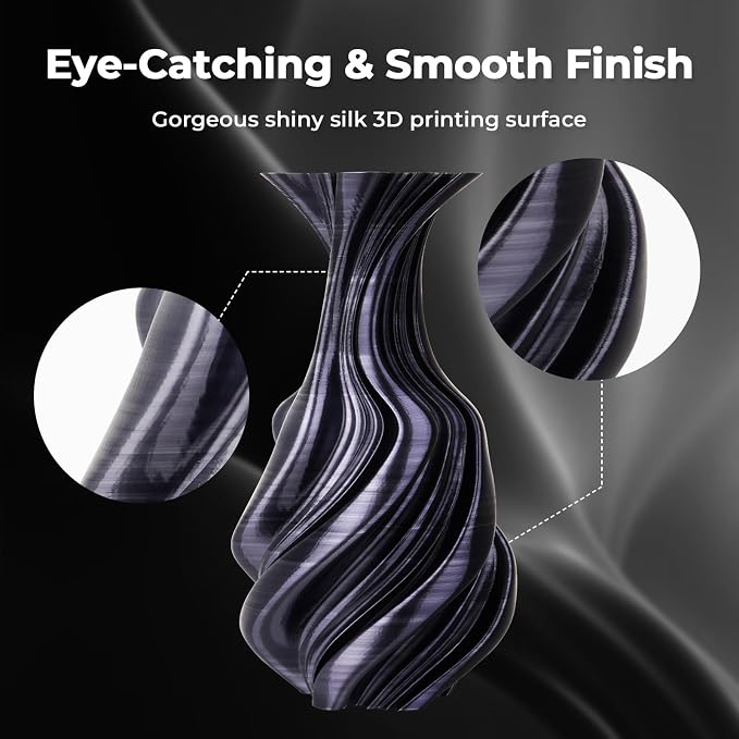 AMOLEN Silk PLA 3D Printer Filament, Dual Color Black Silver PLA 1.75mm, Shiny Color Change Filament 3D Printing PLA Filament for Most FDM 3D Printer, 1kg Spool(2.2lbs)