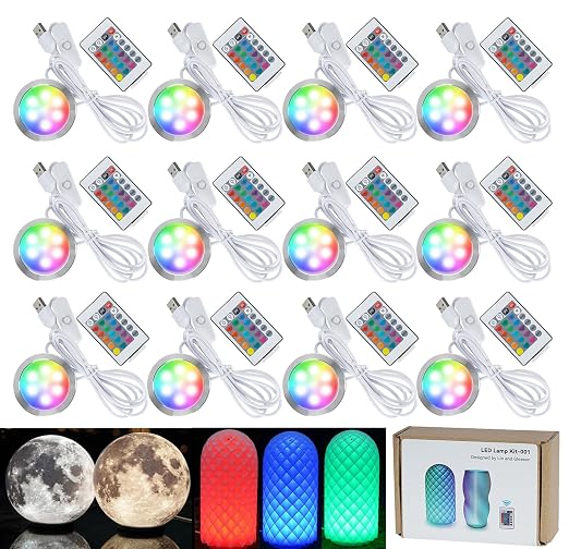 12 Pack RGB LED Lamp Kit 001 for Bambu lab A1 mini/A1 MH001, Color Storage, IR Remote Control, Dimming, 5V USB Puck Light Set DIY Hardware Spare Parts for Makerwold 3D Printed Light Projects
