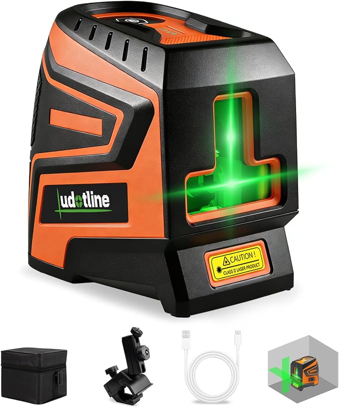Lasers Level 2-Cross Line Green Self-Leveling Lazer leveler tools | Universal adjustable clamp mount, 2200mAh Li-ion battery, Type-C rechargeable. For cabinet install & minor home renovation.